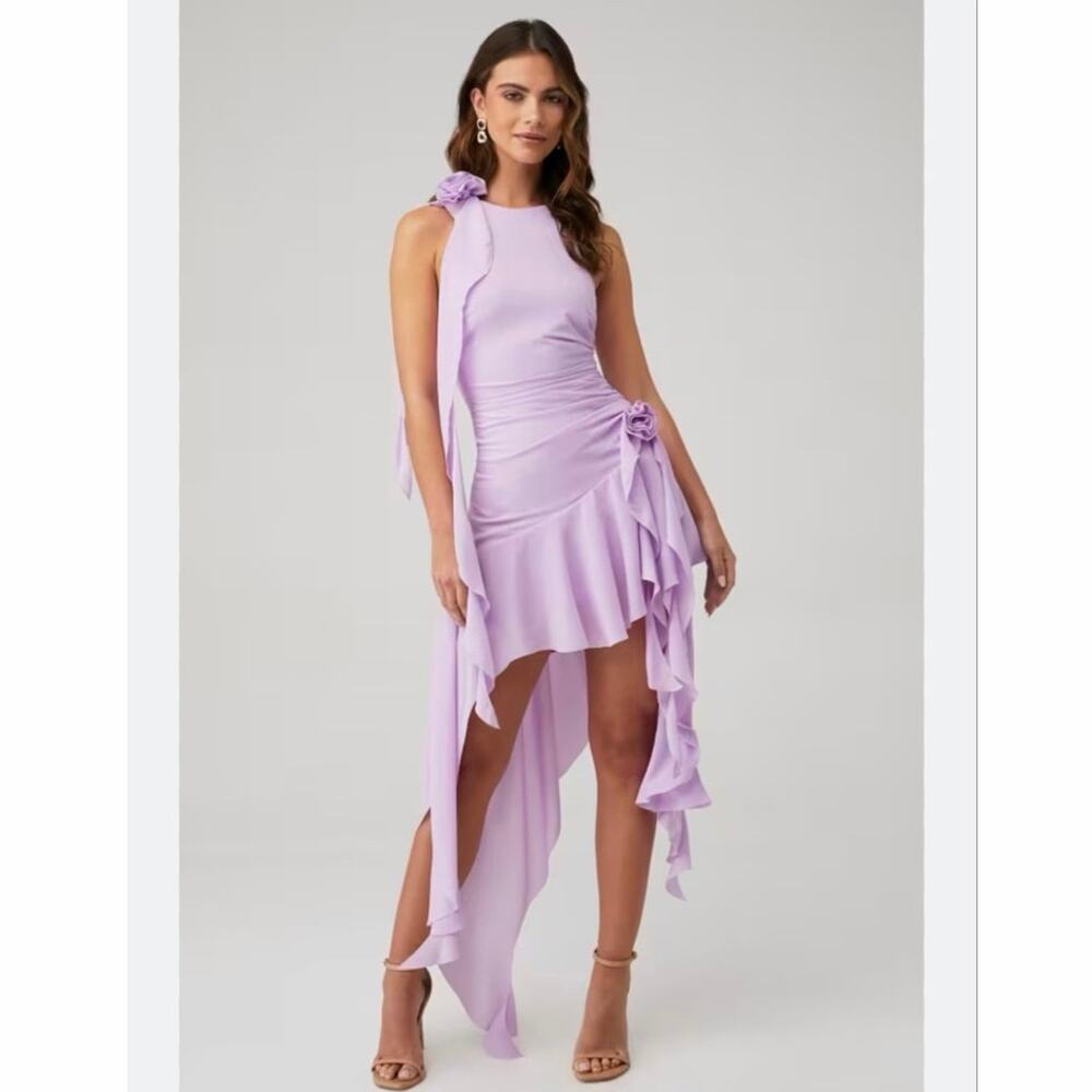 NWOT Bardot Ivana Georgette High Low Dress Lilac Purple Size S Rosette Ruffle